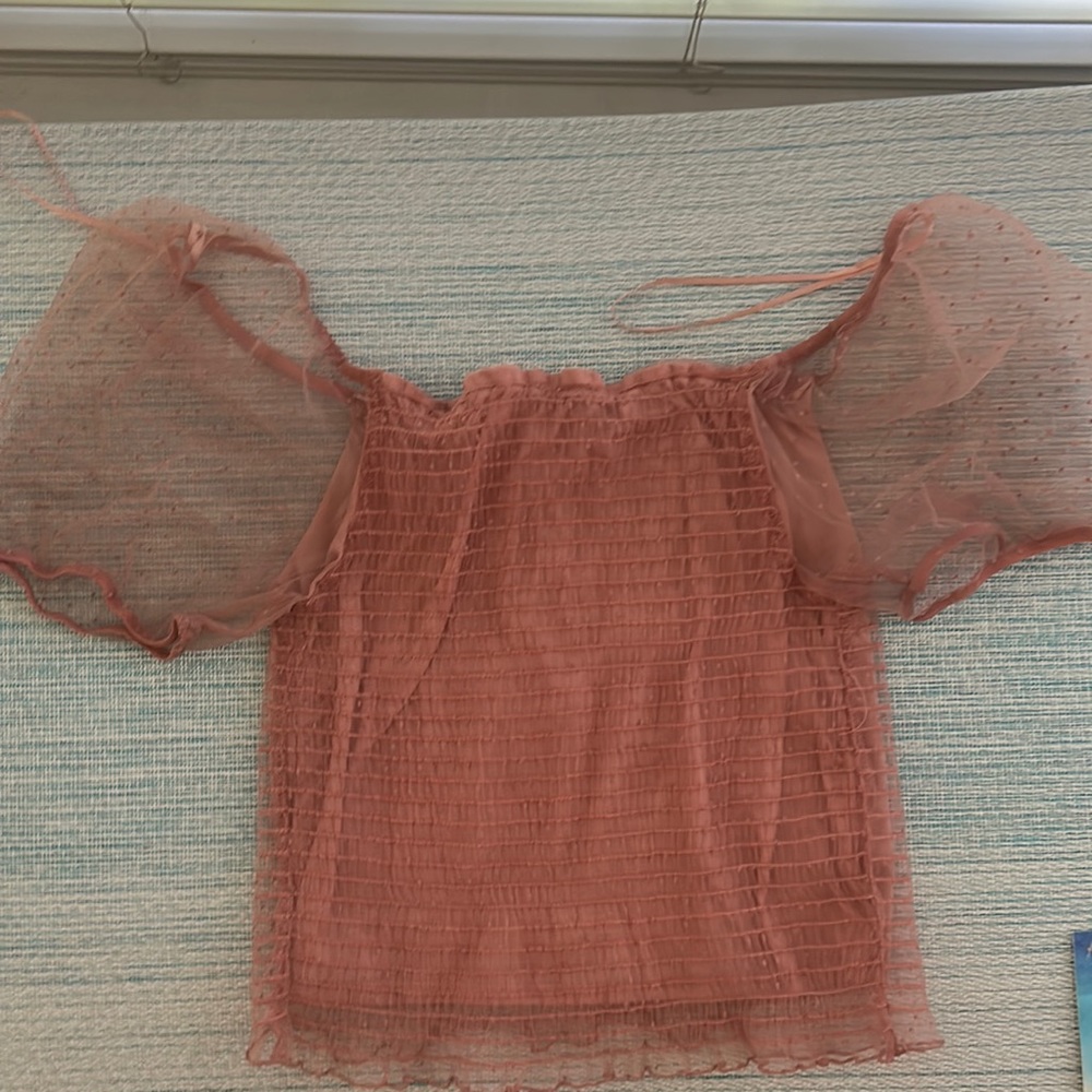 Ambiance Pink mesh puff sleeve top
